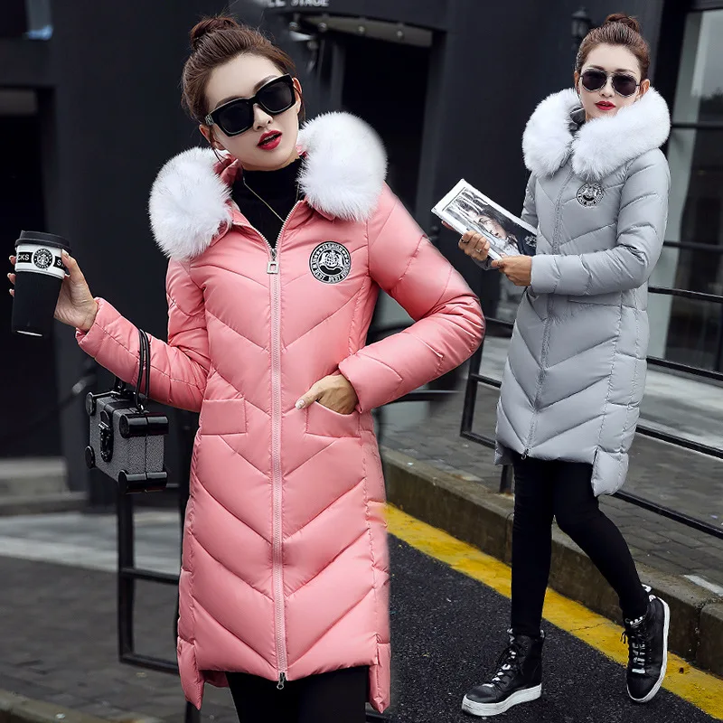Fashion Women s Winter Coat Warm Cotton Down Coats PU Leather Fur Hooded Long Jacket For