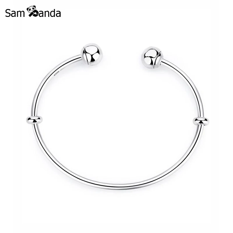 

Original 100% 925 Sterling Silver Bangle Bracelet Open Bangles Basic Charm Bead Bracelets With Spacer Stoppers Women DIY Jewelry