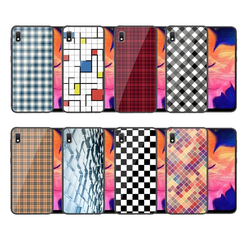 

Luxury Tempered Glass Shell Case for Samsung Galaxy A10 A30 A40 A50 A60 A70 M20 Square Stripe Phone Cases Cover Coque Fundas