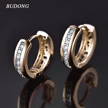 BUDONG, серьги-кольца для женщин, круглый белый кристалл, кубический цирконий, серебро/золото, цвет Huggies, серьги для женщин XUE111