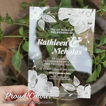 PROUD 10 шт. в партии на заказ белые цветы прозрачные акриловые карты Европейский стиль свадебные пригласительные карты цветок рилиево