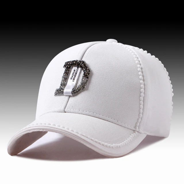 Gorras de béisbol con diamantes de imitación para mujer, gorras de béisbol con letras D de diamantes de imitación, ajustables, Hip Hop, brillantes, a la moda, novedad de 2018 _ -