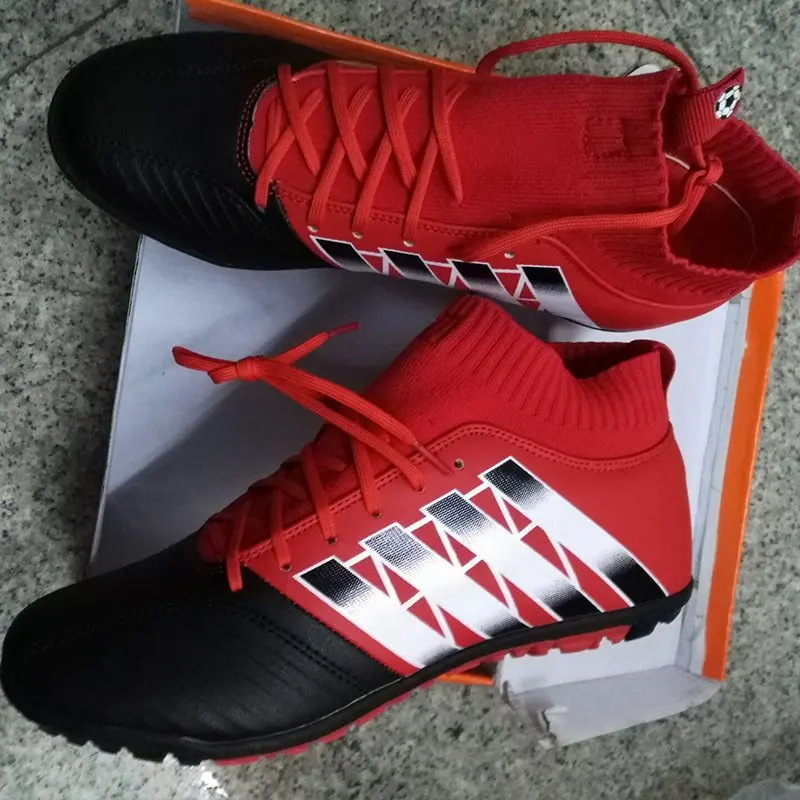 

Men's High Ankle TF Soccer shoes Professional Football game sneakers Artificial grass antiskid football Boots Boys Sock Cleats