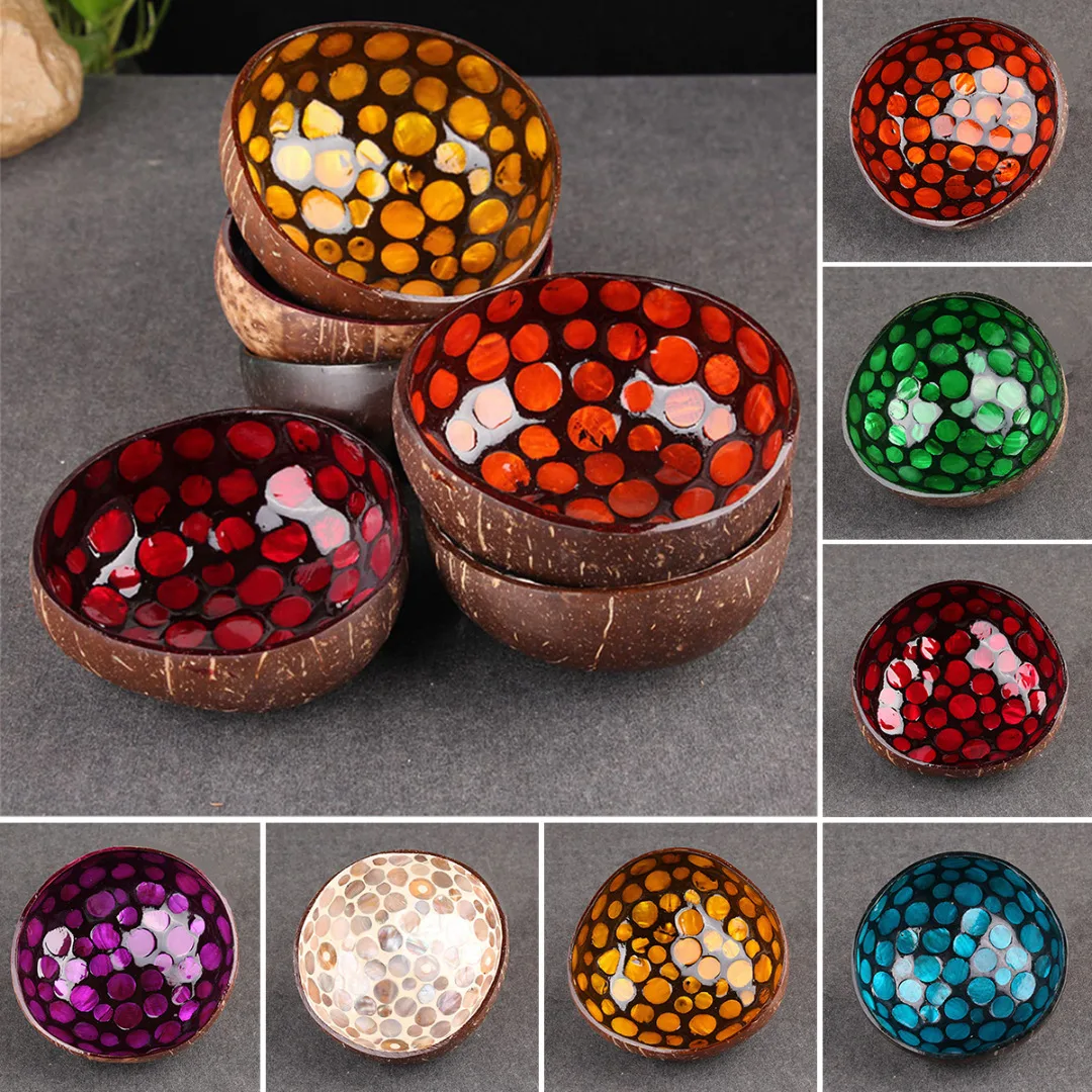 Natural Geometric Shape Coconut Shell Bowl Dishes Kitchen Paint Craft Home Decor 7 Colors