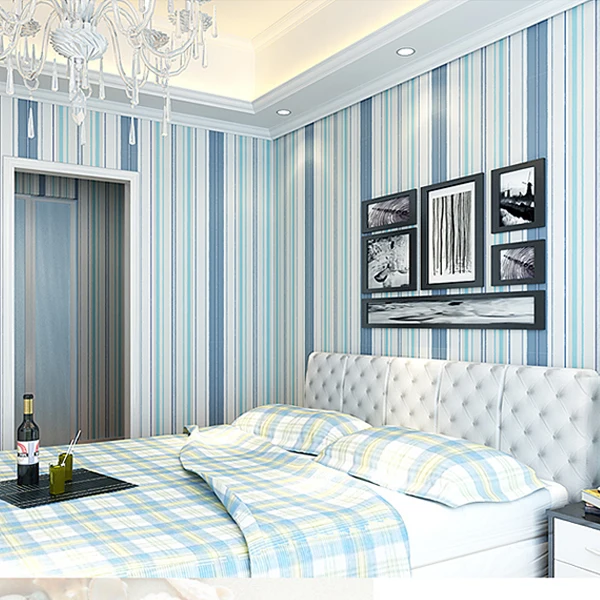 Us 31 54 35 Off Modern Blue Vertical Striped Wallpaper Non Woven Colorful Contact Paper Bedroom Wall Paper For Walls Papel De Parede Para Quarto In