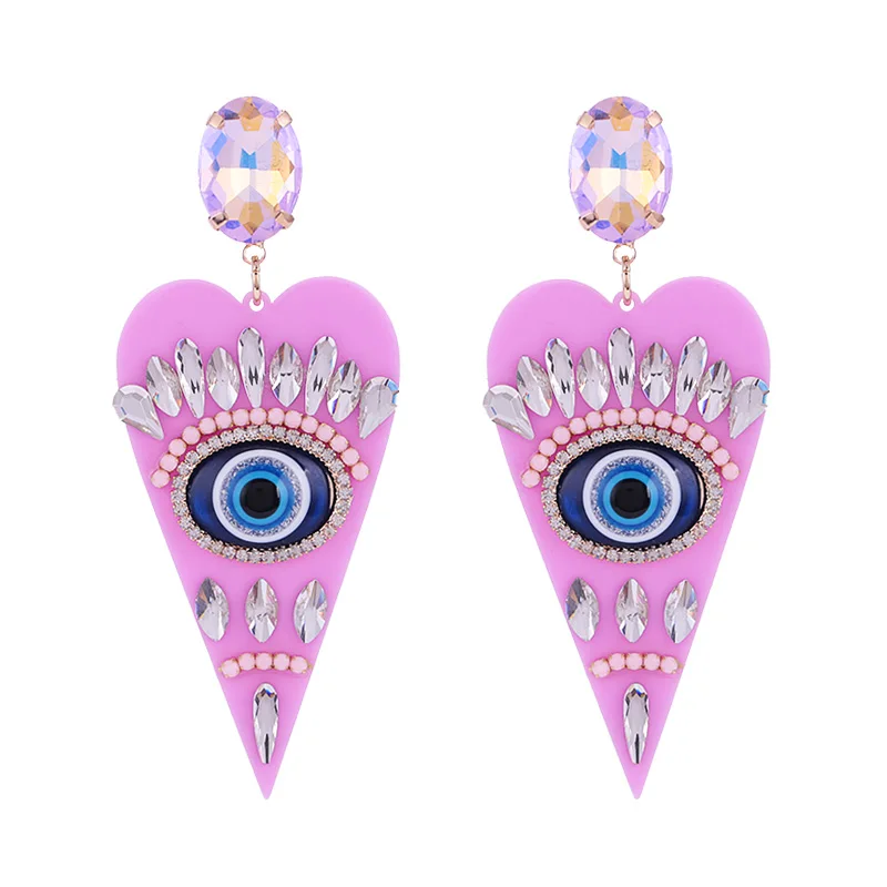 Sehuoran Brincos Aretes De Mujer большие серьги из смолы с кристаллами в виде сердца и угловым глазом Oorbellen серьги для женщин ювелирные изделия - Окраска металла: Pink