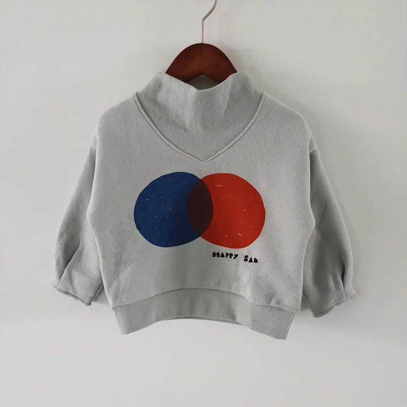 

BOBOZONE Happy sad Red and Blue Rib Collar Sweatshirt High-Rise for kids girls boys tops