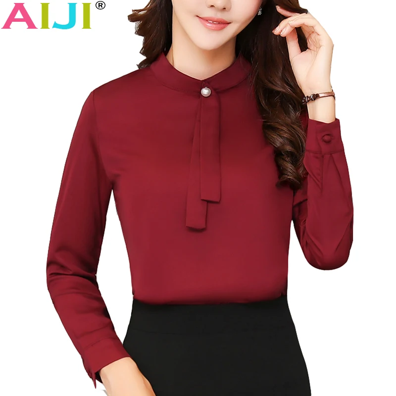 Spring Summer elegant long sleeve blouses women OL career
