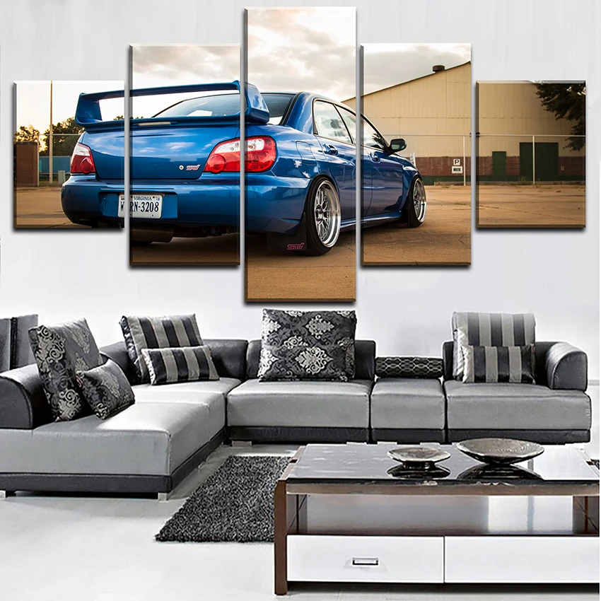 

5 Pieces Subaru STi Blue Car Poster Modern Wall Art Decortive Canvas Printed Modular Pictures Decor Framework For Living Room