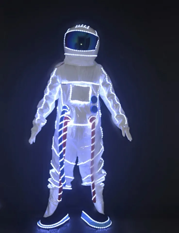 

Ballroom dance led costumes colorful light space suit robot men stage wears dress helmet dj clothe bar outfits luminous