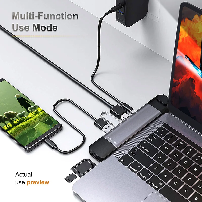  CABLETIME Type C HUB to USB 4K HDMI Lan USB C TF SD USB3.0 USB-C Adapter PD 9 in 1 HUB for MacBook 