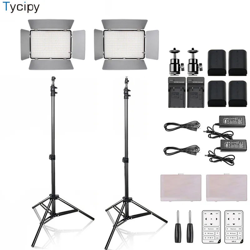 

Tycipy Dimmable Camera Vdeio Studio Light 2SETs KM-600 LED Photo Photography 3200/5600K 4PCS NP-F500 Batteries With Tripod