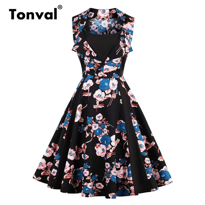 tonval sleeveless vintage floral gorgeous dress plus size women 4xl rockabilly dress plus size