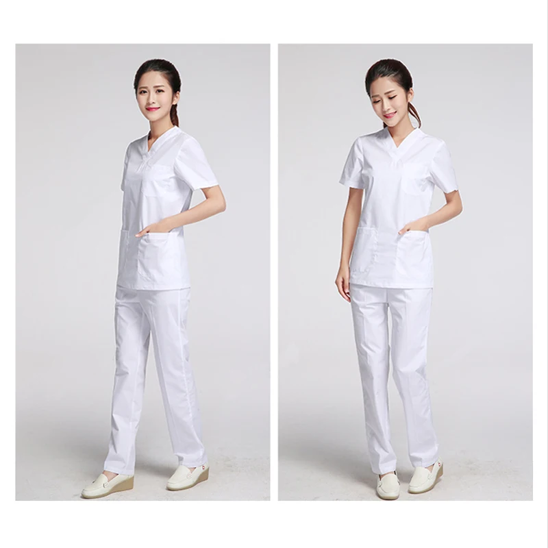 Женская Мода скрабы топы белого цвета медицинская униформа