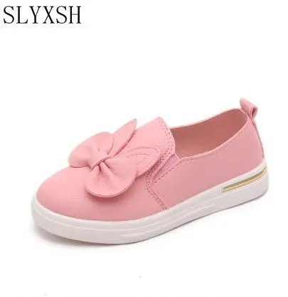 SLYXSH/Новинка года; детская кожаная обувь с бантом; сезон весна-осень; однотонная повседневная обувь для девочек
