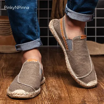 

vintage men's casual canvas loafers flat hemp bottom Espadrilles driving soft shoes for holiday beach sailing Bohemian style
