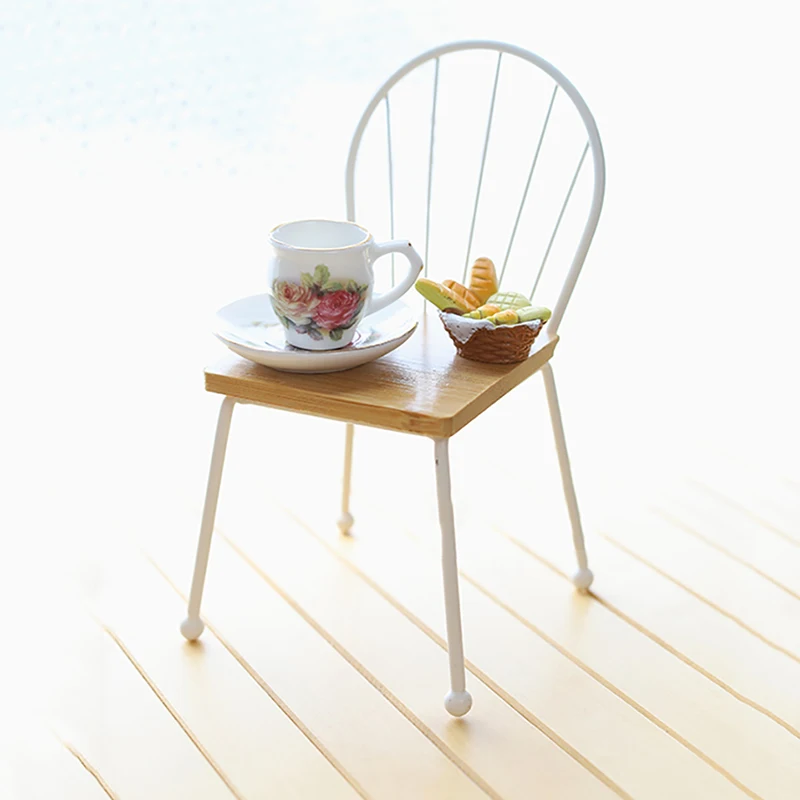 

Cateleya Doll accessories White wood grain stool Photo props Mini furniture Nordic style minimalist chair for 1/6 size doll