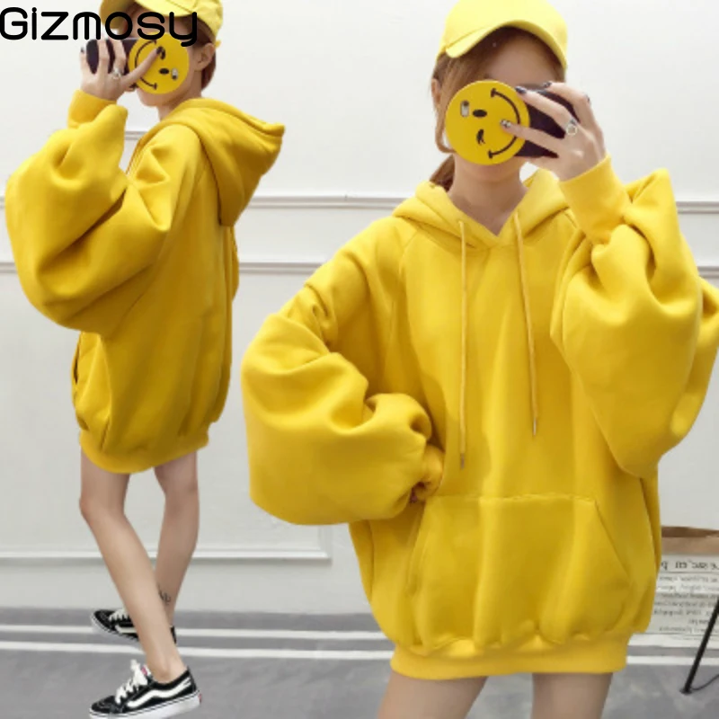 

The new autumn/winter 2018 loose student casual jacket with long sleeves and velvet lantern sleeves hooded hoodie for women