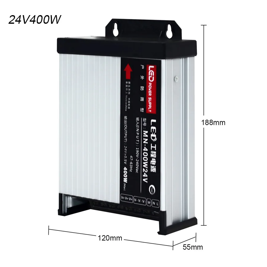 Светодиодный водонепроницаемый источник питания для наружного AC190-240V 12 В/DC24V 60 Вт 100 Вт 200 Вт 250 Вт 400 Вт светодиодный трансформатор