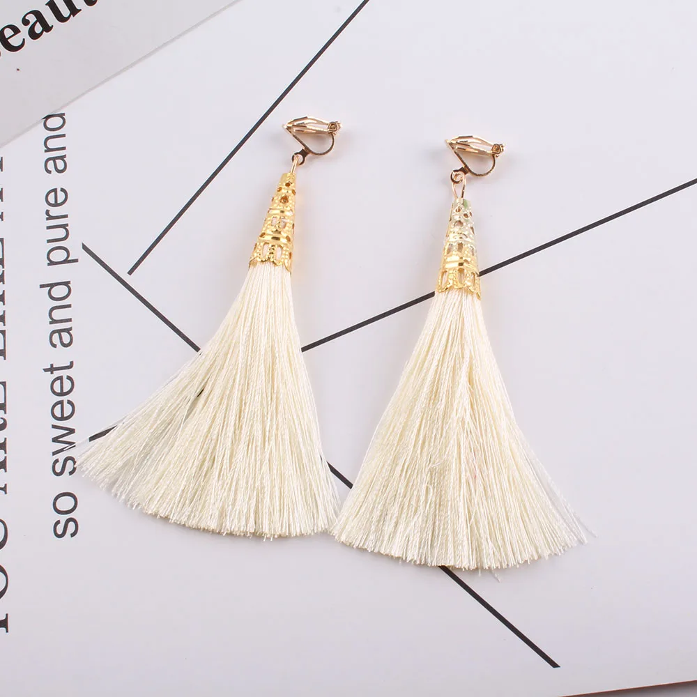 Bohemia Ethnic Long Tassel clip on earrings Women Brand Jewelry Geometric Alloy Plating Simple Dangle Without Pierced Ear Clip ear clip earrings clip earrings ear clip ear accessories