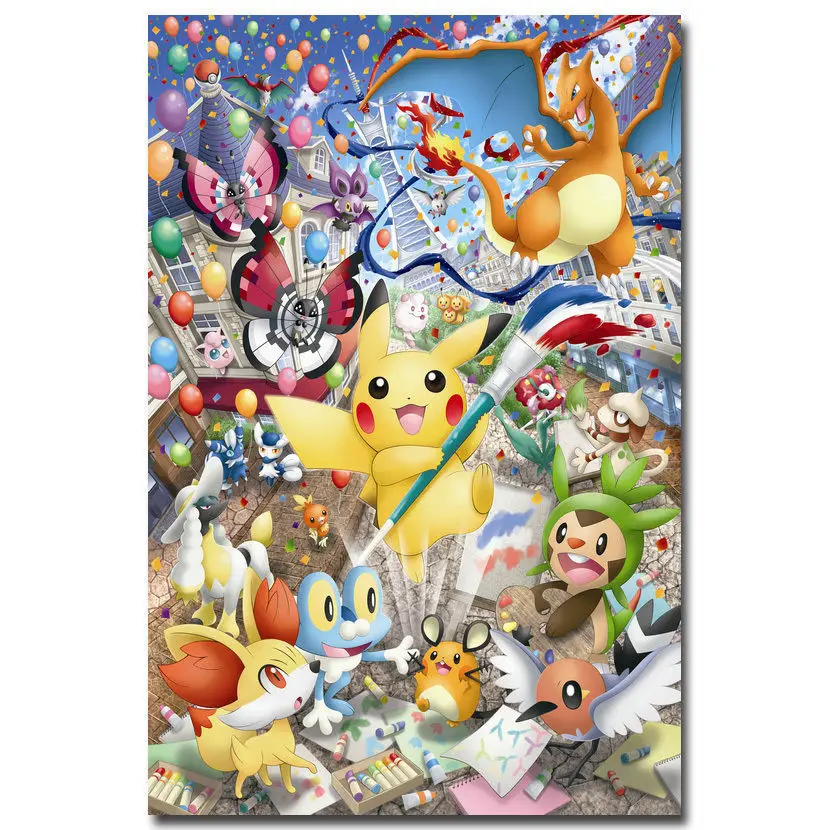 Pokemon Pikachu Anime Art Silk Fabric Poster Pictures Wall Scroll