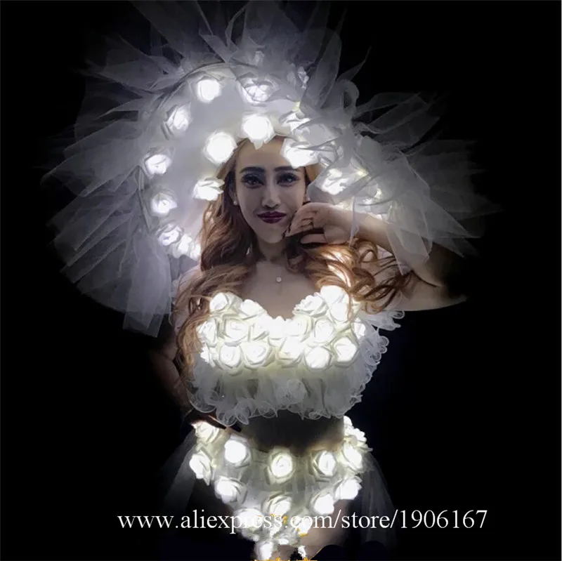 White LED lights Roses Hats Christmas Costumes Women DS Performance04