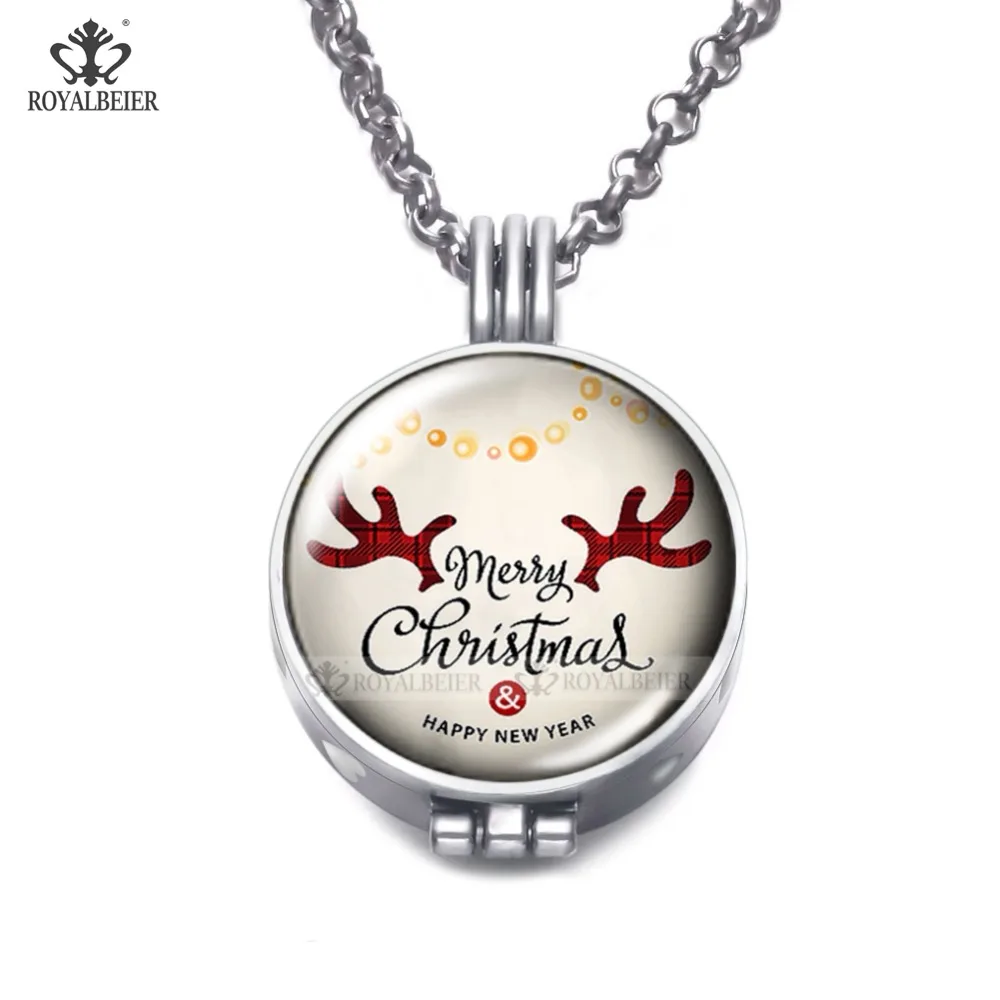 ROYALBEIER Multi Christmas Charms for Jewelry Perfume Aromatherapy Locket Foam Glass 25mm Essential Oil Diffuser Necklace | Украшения и