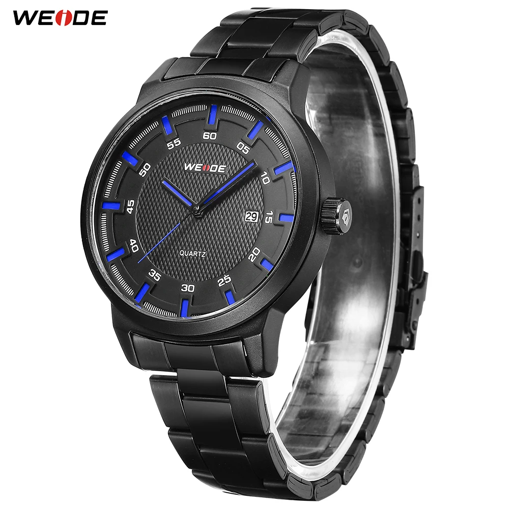 WEIDE Men's Sport Business Casual high Quality Watch Calendar Date Quartz Analog Black Full Stainless Steel Strap Wristwatches