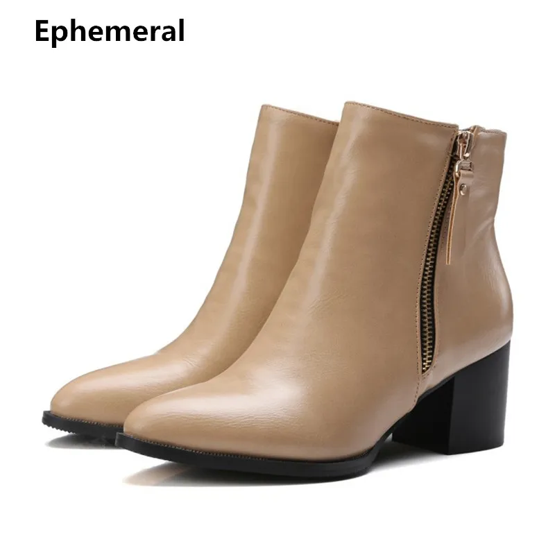 

Lady Riding Zipper Warm Winter Boots Fashion Plus size 48 Med heels Women Pumps Pointy Toe Botas Stilettos With Platform Black