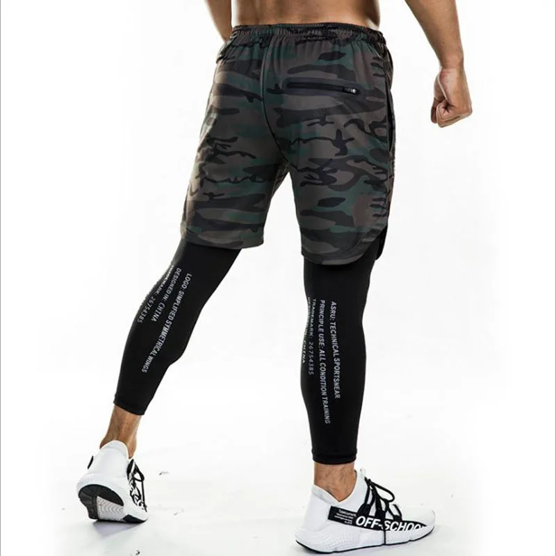 Лето мужские быстросохнущие двухслойные Skintight анти-блестящий спортивный костюм брюки для тренировок на открытом воздухе Фитнес Брюки Мужская одежда