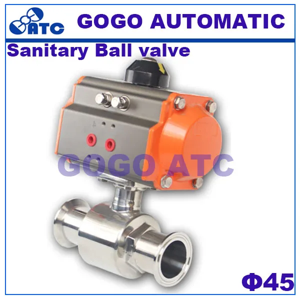 Санитарно шаровой клапан ДН 45 мм AT63 привод Еда первоклассной нержавеющей steeltee быстрого зажима пневматическими шинами с подкладкой шаровой клапан