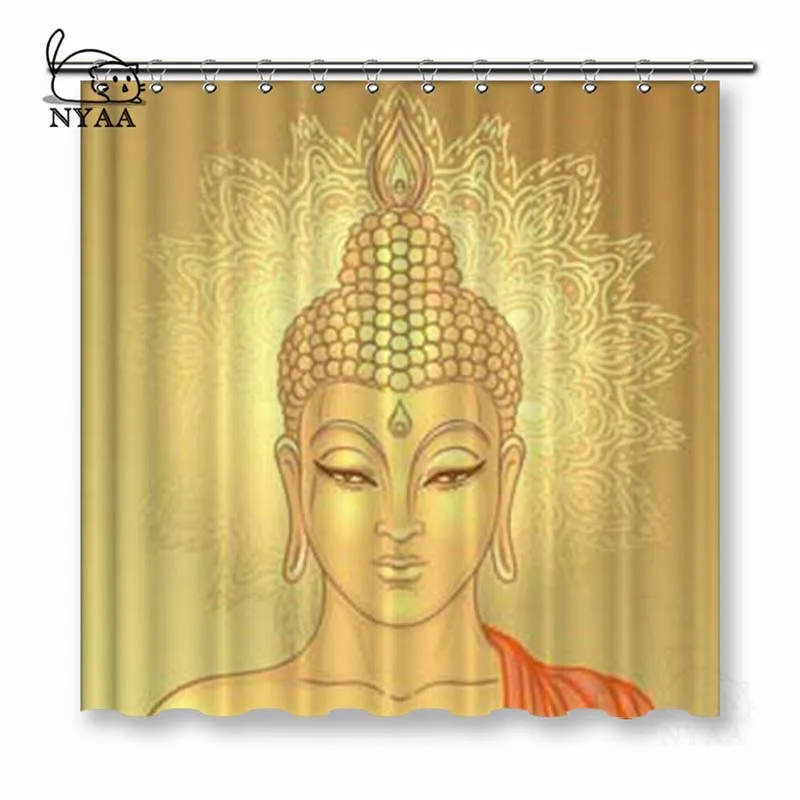 

NYAA Buddha Over Ornate Mandala Round Shower Curtains Indian Waterproof Polyester Fabric Bathroom Curtains For Home Decor