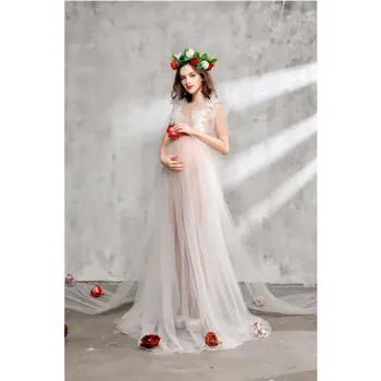 

Maternity photography dress transparent mesh Lace Long Dress for maternity gown maxi dresses for photo shoot Photography Props