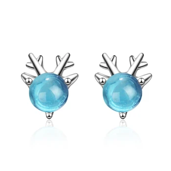 

Sole Memory Blue Crystal Elk Antlers Christmas Present Fresh Sweet 925 Sterling Silver Female Stud Earrings SEA497