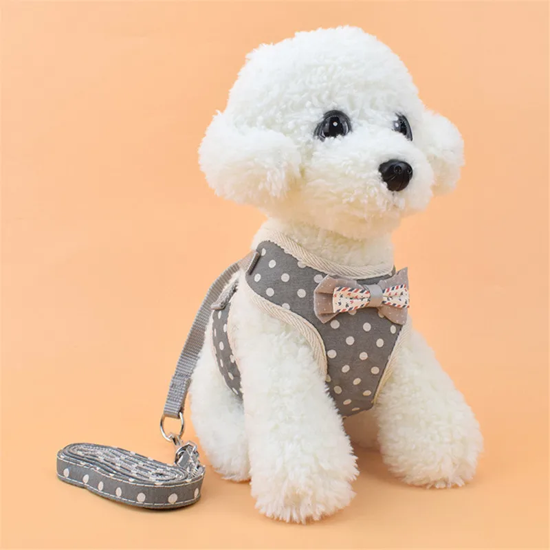 

Small Dogs Pets Harness Collar Solid Color Adjustable Bow Padded Vest Harnesses With Leashes For Puppy Small Dogs Pets Supplies