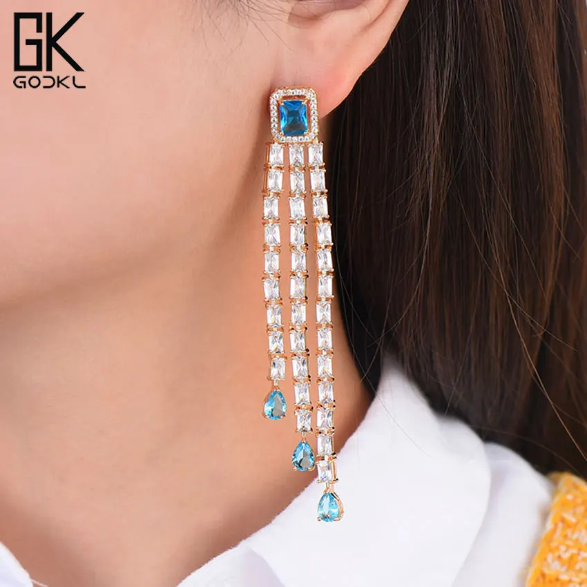 

GODKI Luxury Square AAA Cubic Zirconia Long Dangle Earrings For Women Wedding Engagement Party Drop Dangle Earrings Jewelry 2018