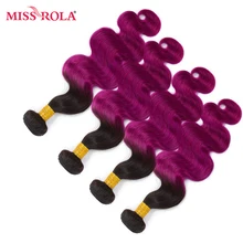 Miss Rola Hair Pre-colored Ombre Brazilian Body Wave Non-remy Hair 4 Bundles #T1B/Purple Color Human Hair Weaving Extensions