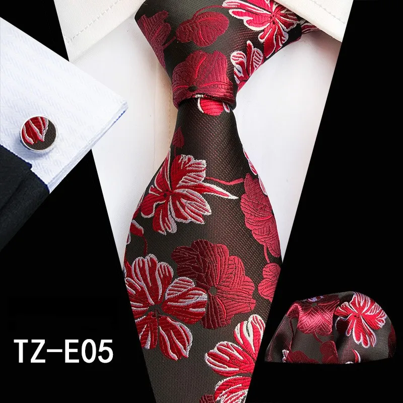 Мужские галстуки, набор,, жаккардовые шелковые галстуки, карманные Квадратные запонки, модные цветочные полосатые пледы, галстуки для мужчин, 8 см, Corbatas, черные - Цвет: TZ-E05
