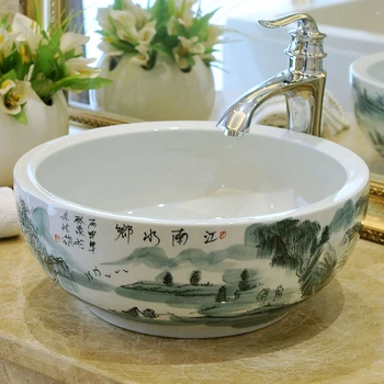 

Round Bathroom Lavabo Ceramic Counter Top Wash Basin Cloakroom Hand Painted Vessel Sink bathroom sink bathroom basin bowl
