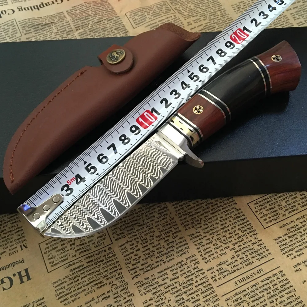 Лучший 100% ручной работы из натуральной Дамаск Сталь нож выживания фиксированным лезвием Охота нож Ebony Ручка первый слой упаковка