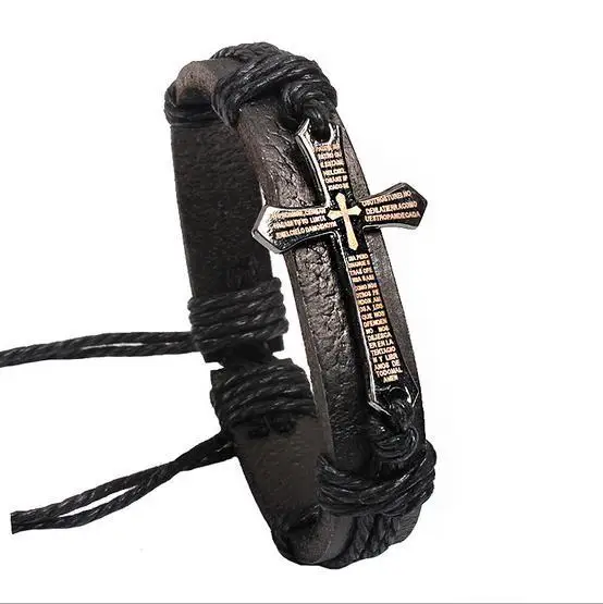 Христианские ювелирные изделия Модные мужские браслеты кофе и черный подвески в виде креста кожаные браслеты для мужчин подарок на Пасху ювелирные изделия
