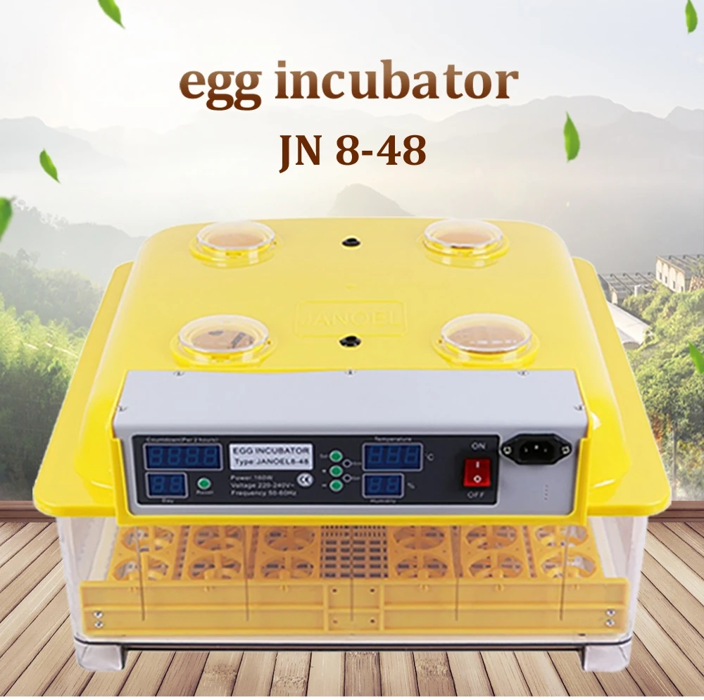 

48 Chicken Eggs Incubator Thermostat Control LED Temperature Humidity Hatching Days Automatic Egg Turning Count Down Display