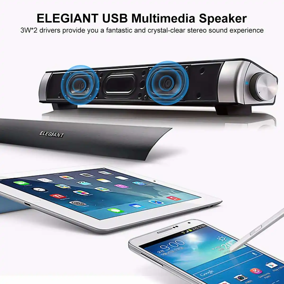 ELEGIANT Portable USB Speakers Subwoofer Stereo Surround Soundbar Music Player for Computer Desktop Laptop PC TV Phone Sound Bar