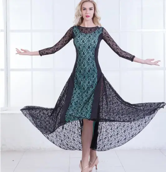 

Кружевной сетчатый костюм с длинным рукавом для бальных танцев, одежда для женщин, стандартные платья для бальных танцев, распродажа, зеленый, красный, фиолетовый