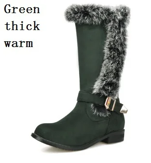 Новое поступление; модные зимние женские сапоги до середины икры из нубука на низком каблуке с пряжкой и круглым носком размера плюс 30-52; SXQ0721 - Цвет: green thick warm