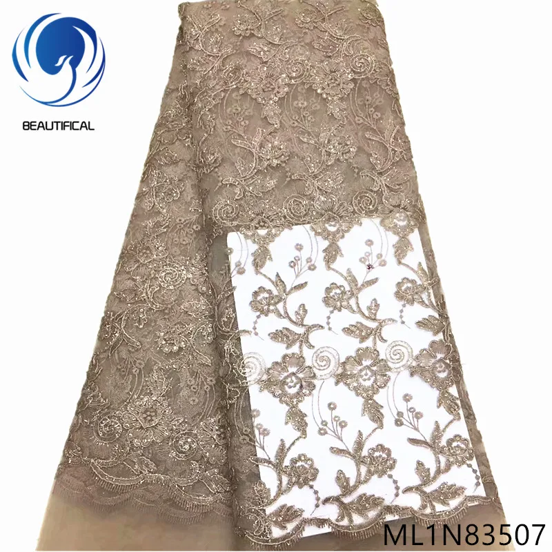 

Beautifical french lace fabrics for wedding beautiful embroidery net lace fabric nigerian lace sequins 5yards/lot ML1N835