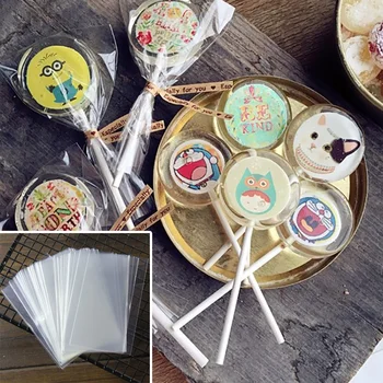 

100 pcs Lollipop Cake Chocolate Biscuit Bag Flat Mouth Transparent Candy Bag Snack Food Packaging For Wedding Children Baby Born