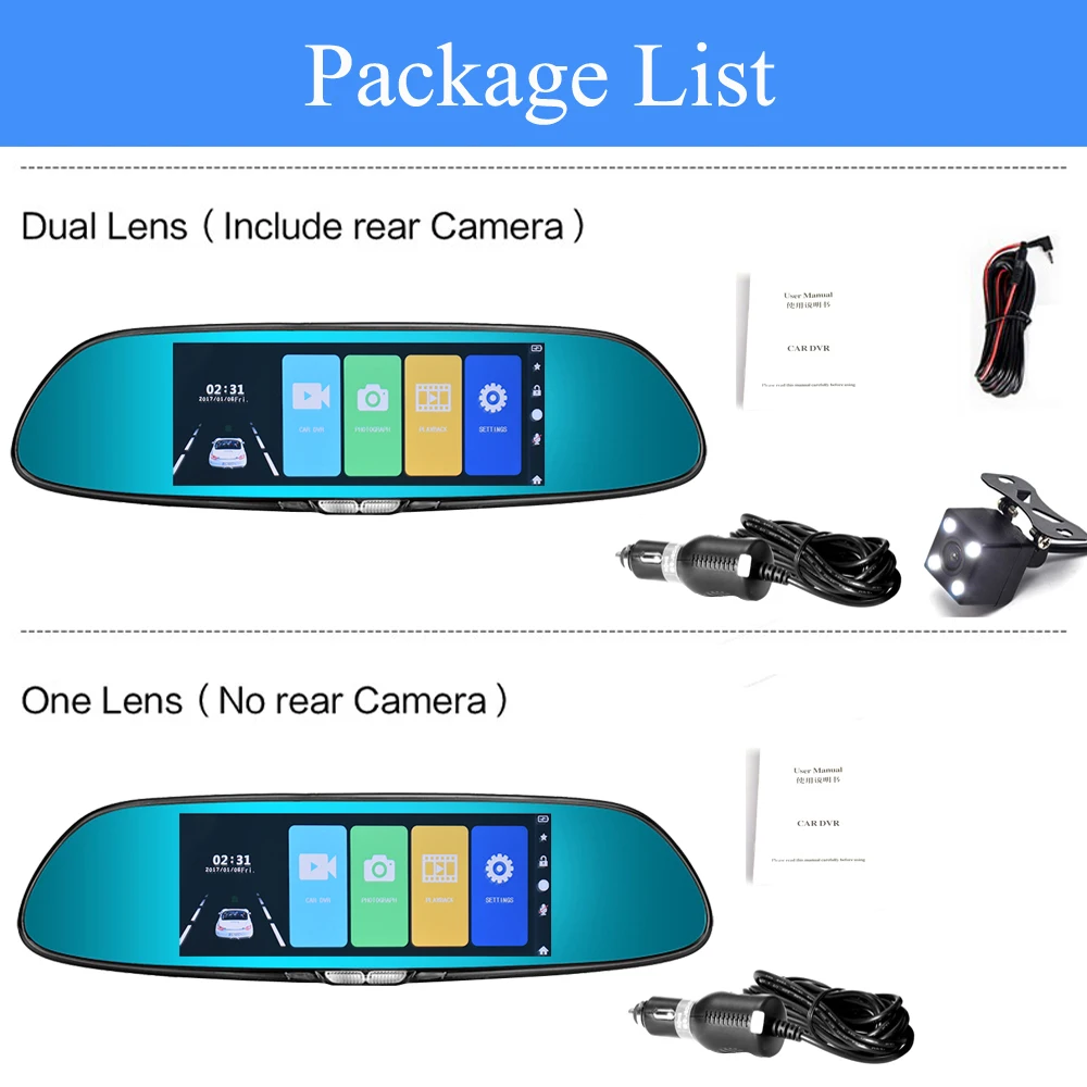 ADDKEY Full HD 1080P 7 дюймовый IPS сенсорный экран Автомобильная камера DVR двойной объектив