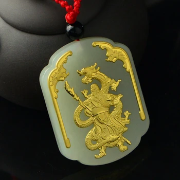 Price Hot Sale New Certified 24k Yellow Gold 100% Natural Hetian /Dragon Big AXE Oblong Pendant