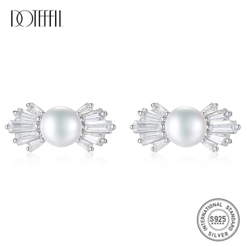 

DOTEFFIL 8mm Purple/White/Pink Pearl 925 Sterling Silver Earrings For Women Wedding Engagement Jewelry